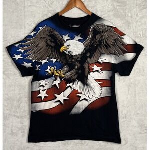Liquid Blue Eagle T-Shirt Mens Large Patriotic Bald American Flag Graphic Black